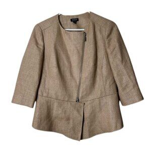 Worth new york woven straw moto zipper peplum blazer top womens 10